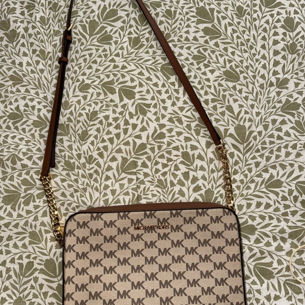 Michael Kors Monogram Crossbody Bag - Brown and Gold